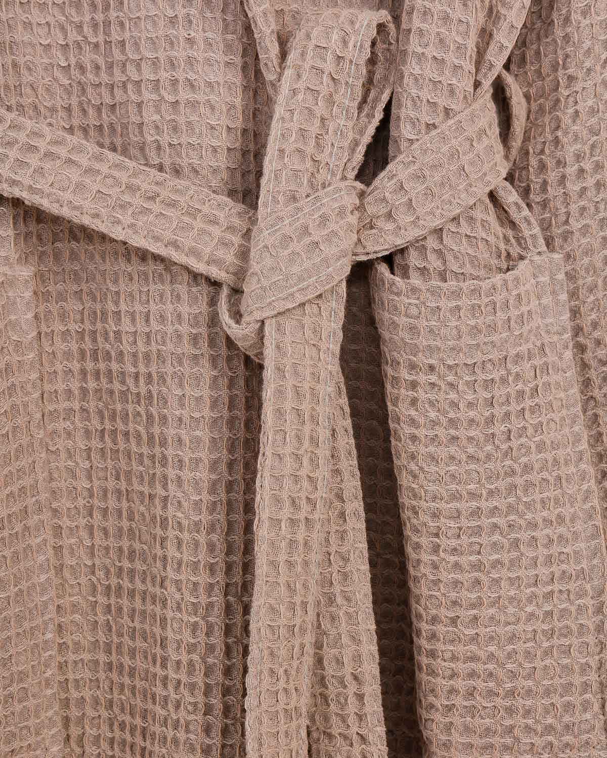 Hooded Washed Waffle Cotton Bathrobe - Beige