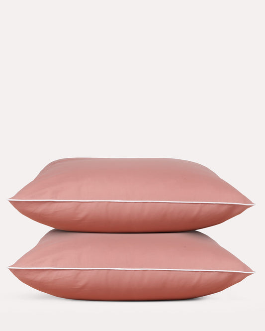 Classic Percale Pillowcase 2pcs- Peach with White Pipe Edge