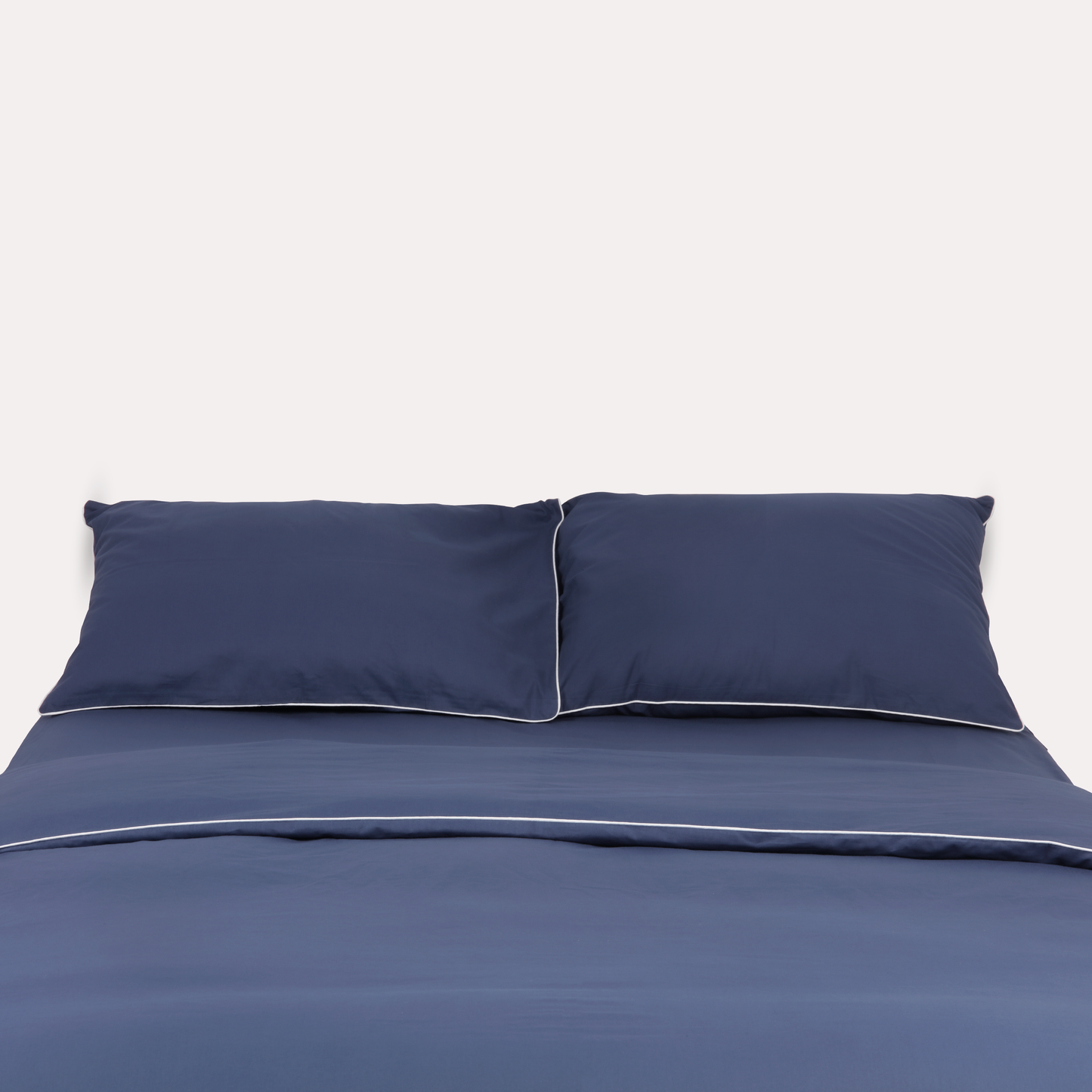Classic Percale - Duvet Cover Set- Navy Blue with White Piped Edge