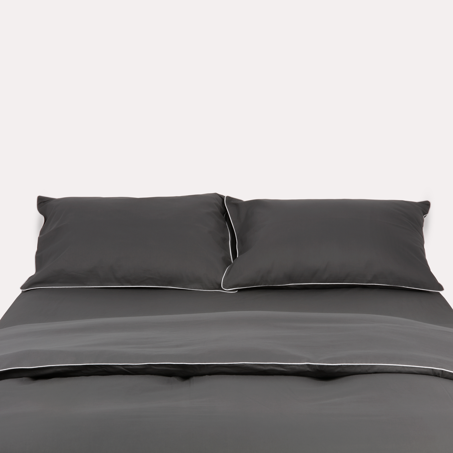 Classic Percale Pillowcase 2pcs- Anthracite with White Pipe Edge