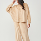 Long Sleeve Velvet Pyjama Set - Beige