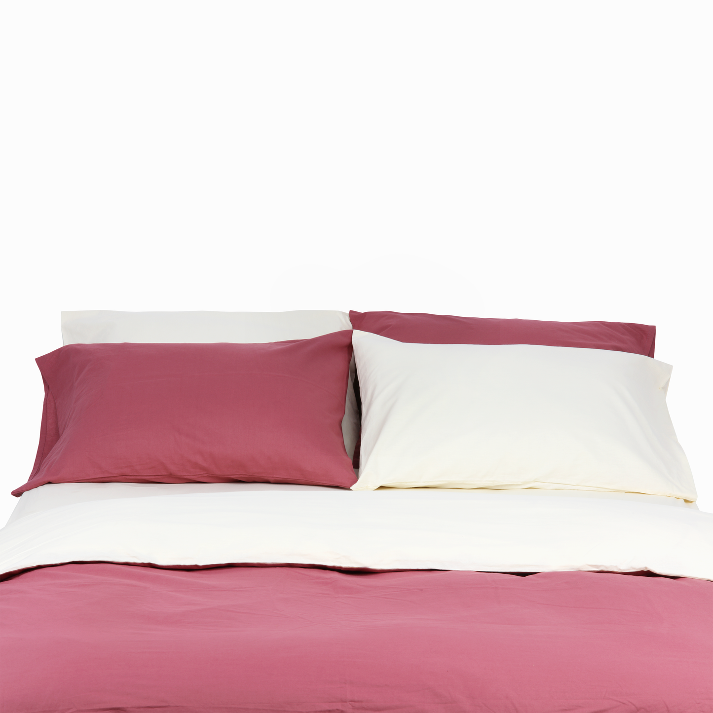 Reversible Percale Bedding Set - Carmine & Ecru