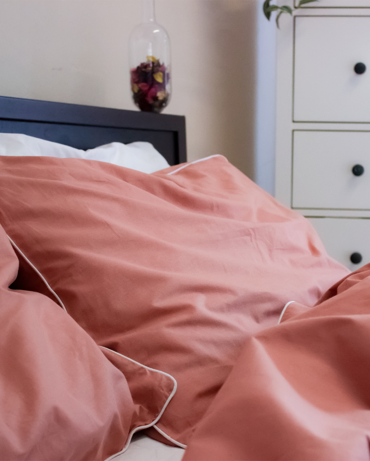 Classic Percale - Duvet Cover Set - Peach with White Piped Edge